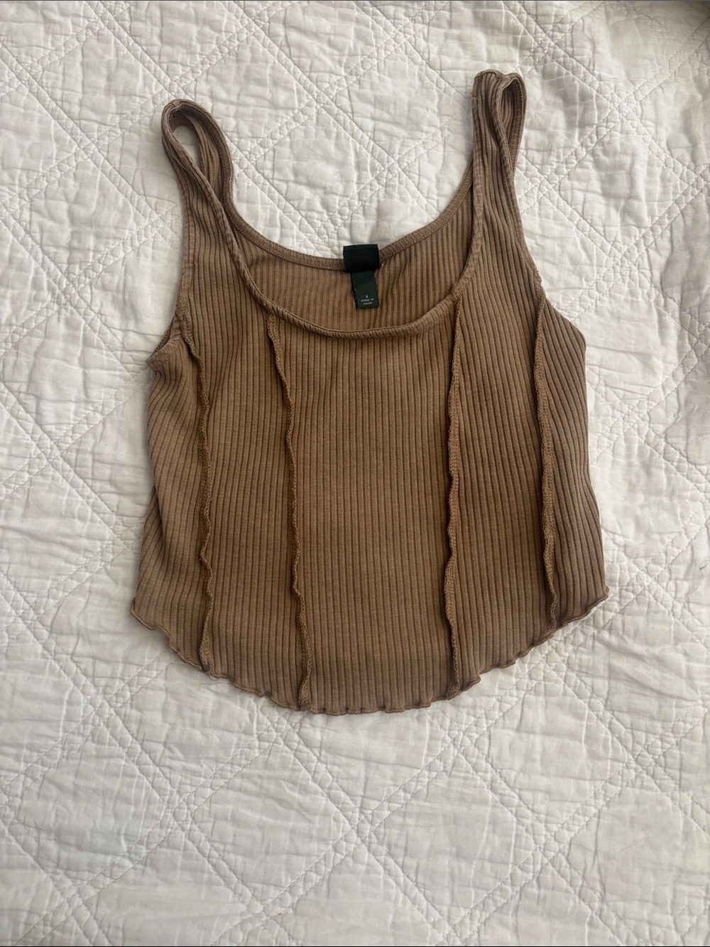 Wild Fable Ribbed Exposed Seam Crop Tank Top Brown Toffee Size S